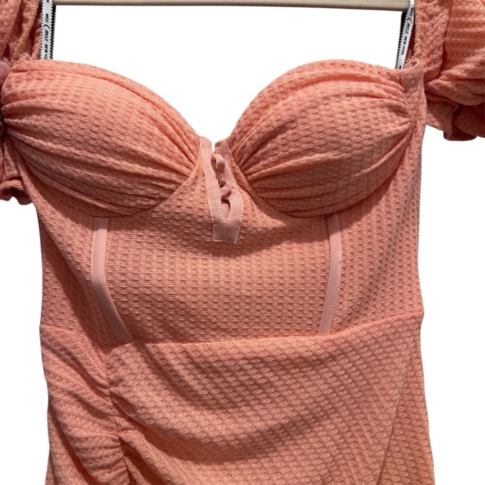 Miss Circle New York Corset Bodycon Midi Dress Cocktail Wedding Salmon Peach L - Picture 7 of 16